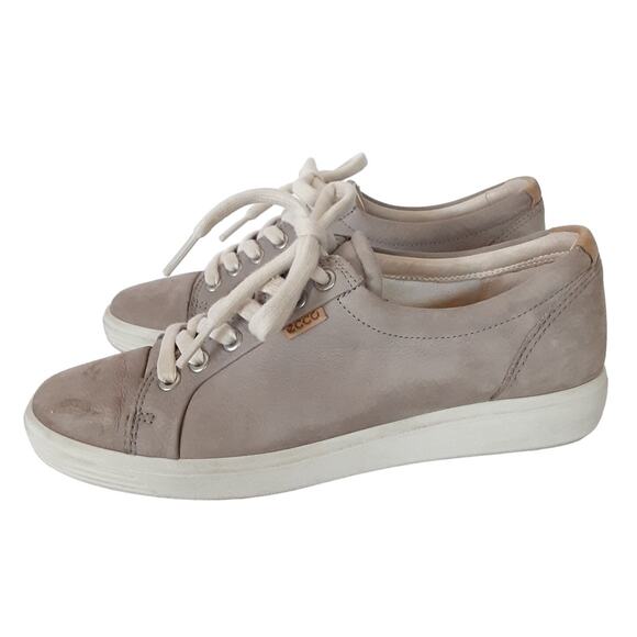 Ecco Soft 7 Sneakers Genuine Leather Lace Up Sneakers Taupe Womens 7 Athleisure - Picture 2 of 11